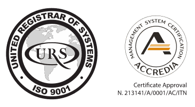 Marchio di certificazione URS ISO 9001 con accreditamento Accredia, certificato n. 213141/A/0001/AC/ITN